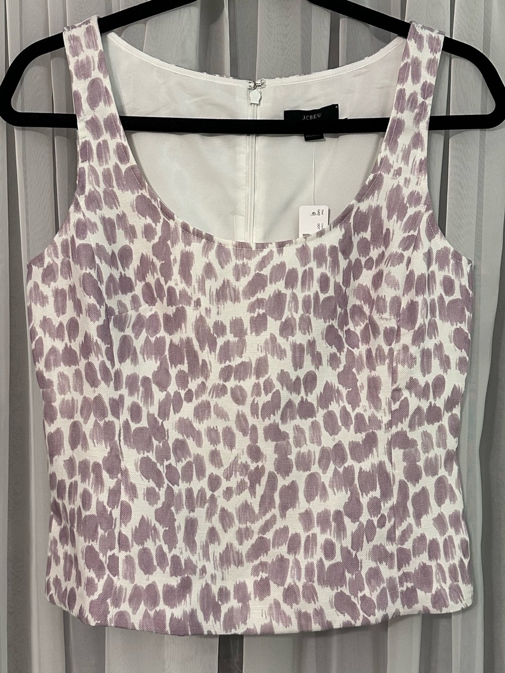 J. Crew Lilac and White Printed Scoop Neck Linen Blend Camisole Tank Top Size 2